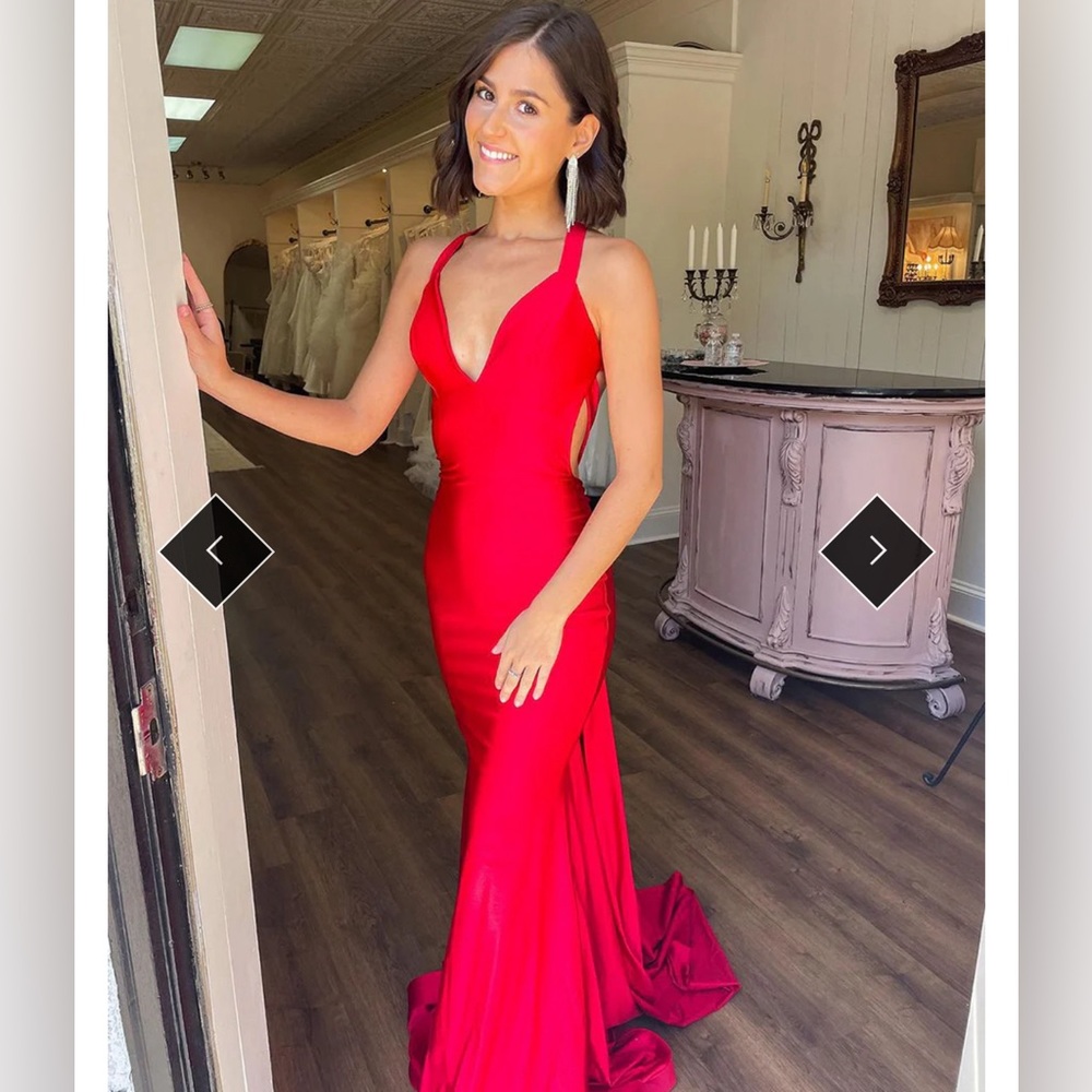 Red Mermaid Halter V-Neck Long Prom Dress-Small